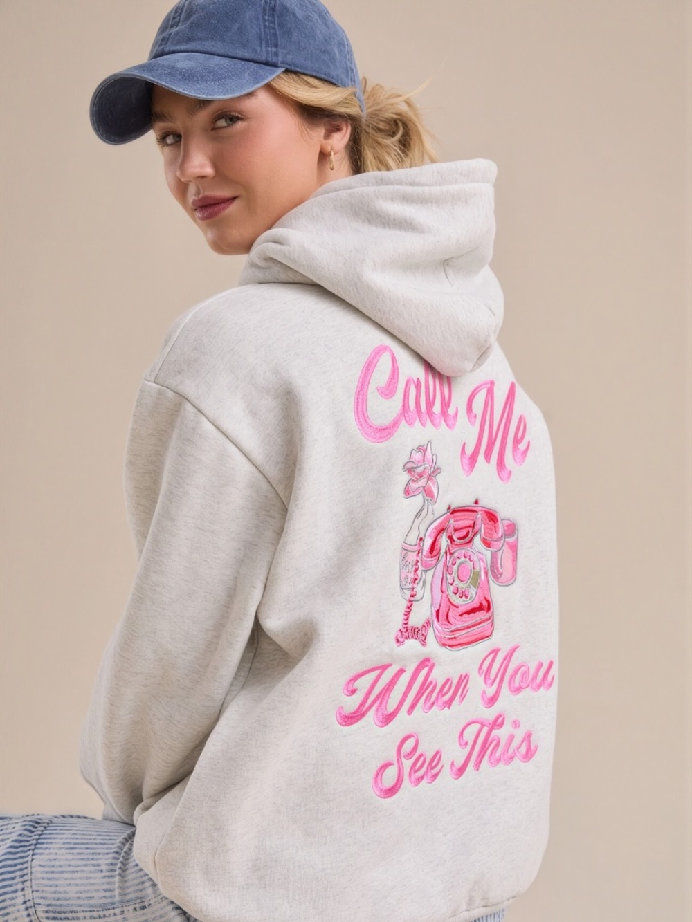 Altar'd State Call Me When You See This Embroidered Hoodie Size L